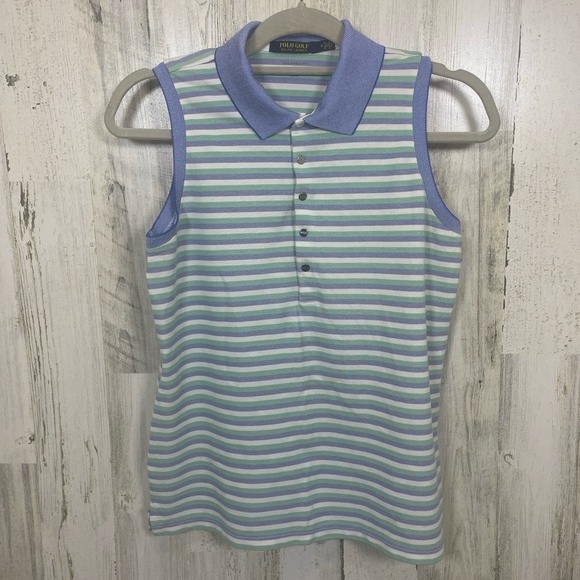 POLO GOLF RALPH LAUREN Sleeveless Polo Shirt size Medium Striped Tailored Fit - Picture 1 of 7